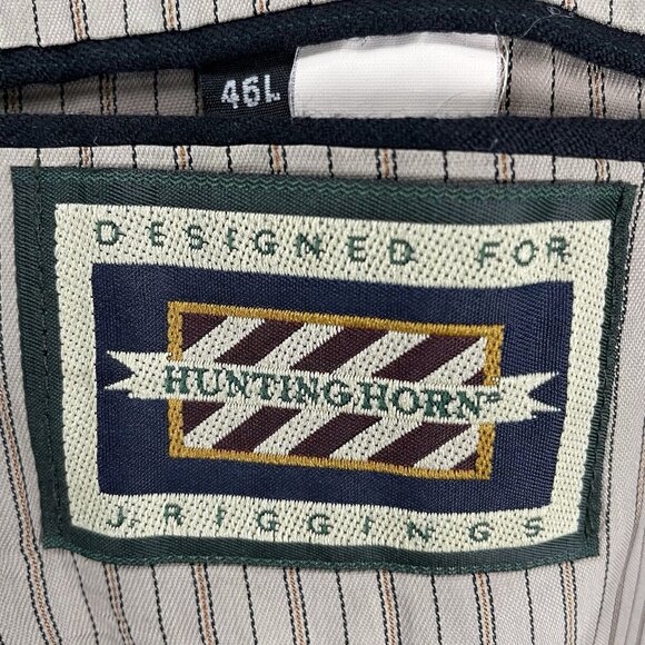 Hunting Horn Black Striped Wool 2 Button Ventless Notch Blazer USA Made Size 46L - Picture 3 of 13